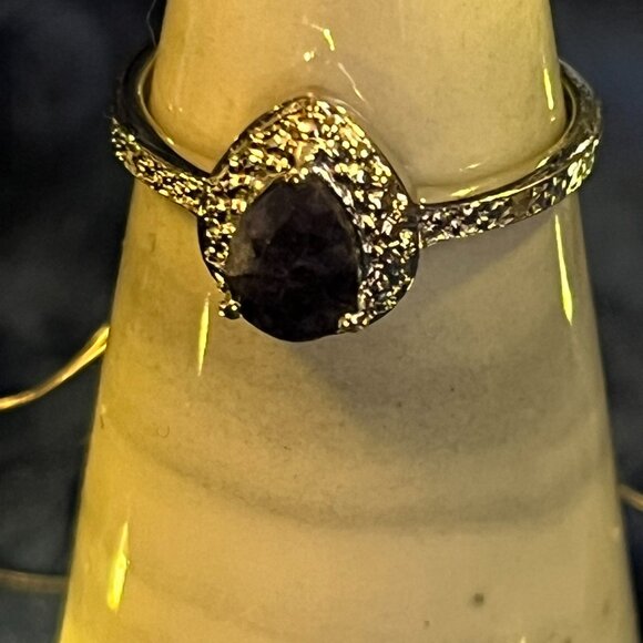 Jewelry - 925 Sterling Silver Lab-Created Blue Sapphire & Diamond Accent Ring - Size 7.5